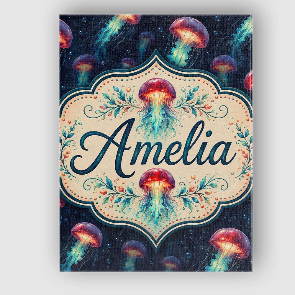 Personalised Name Luminous Red Jellyfish Custom Unique Gift Idea Elegant Feature Canvas Wall Art Print Decor Picture Ready to Hang