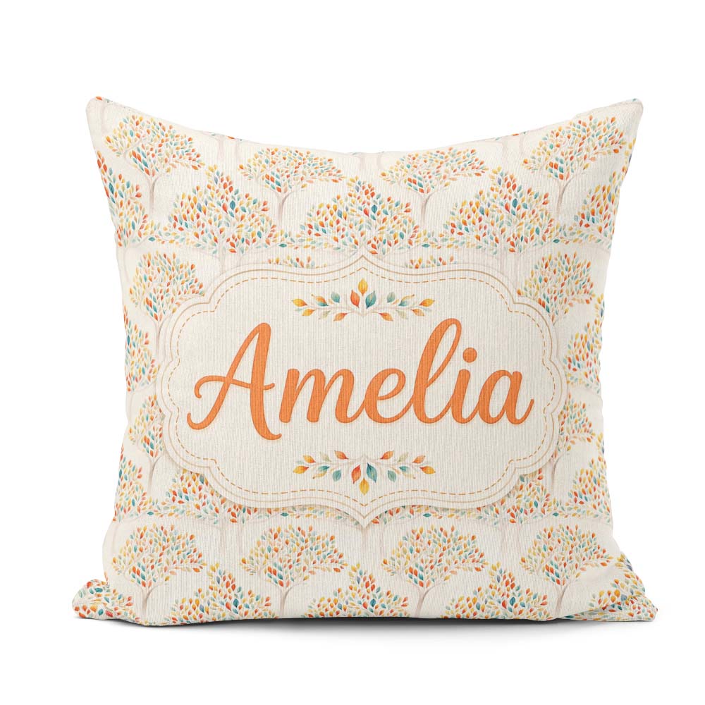 Custom Name Colourful Leafy Trees Seamless Pattern on Background Square Filled Cushion Throw Pillow Sofa Bed Home Decor Zip Washable UK Made