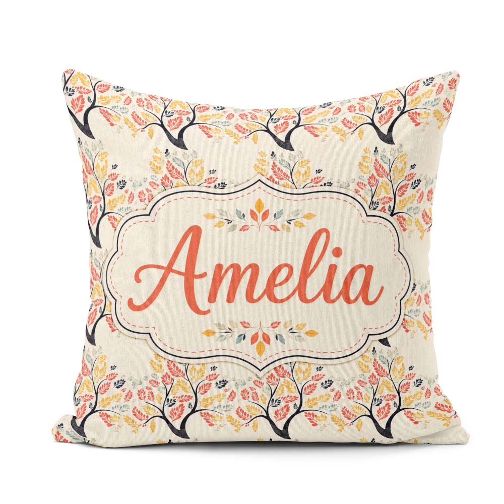 Custom Name Decorative Branch Trees with Autumn Seamless Pattern Square Filled Cushion Throw Pillow Sofa Bed Home Decor Zip Washable UK Made