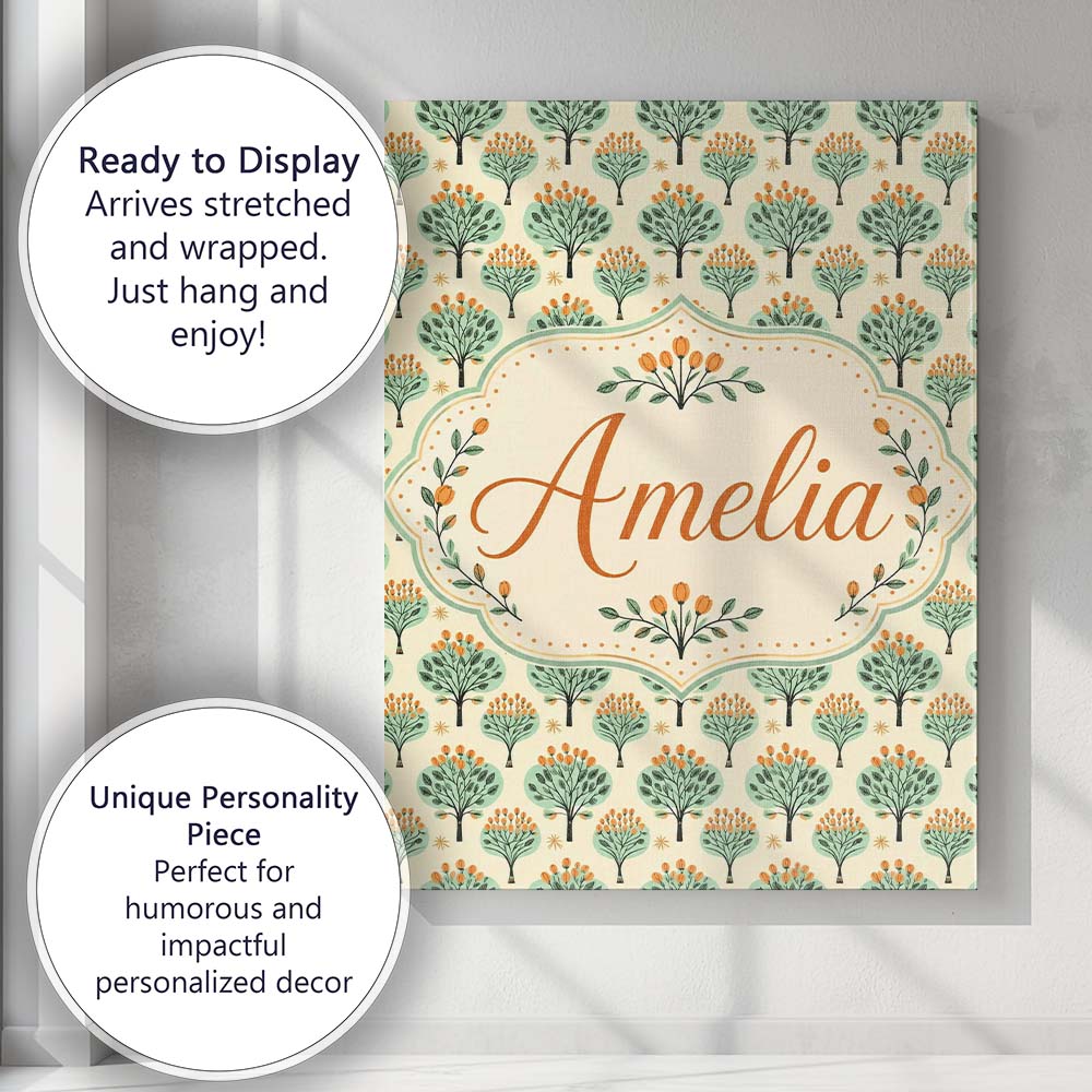 Personalised Name Stylised Green Trees with Custom Bespoke Interior Contemporary Canvas Wall Art Print Decor Picture Ready to Hang