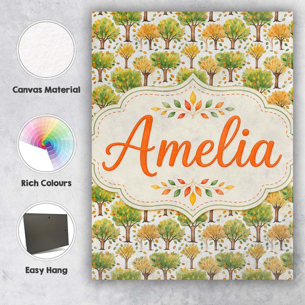 Personalised Name Watercolour Autumn Trees Custom Unique Gift Idea Elegant Feature Canvas Wall Art Print Decor Picture Ready to Hang