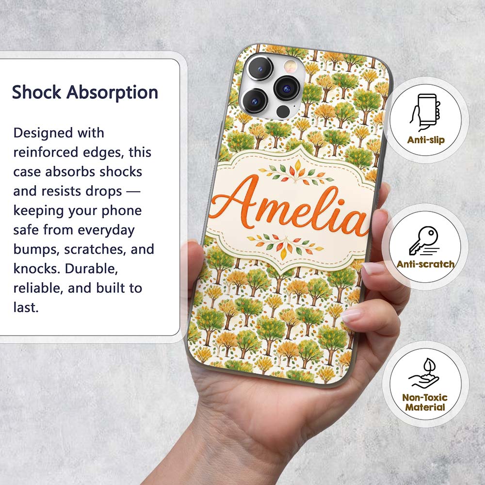 Watercolour Autumn Trees with Falling Leaves Custom Name Protective Phone Case Mobile Cover Durable Everyday Smartphone Shock Resistant