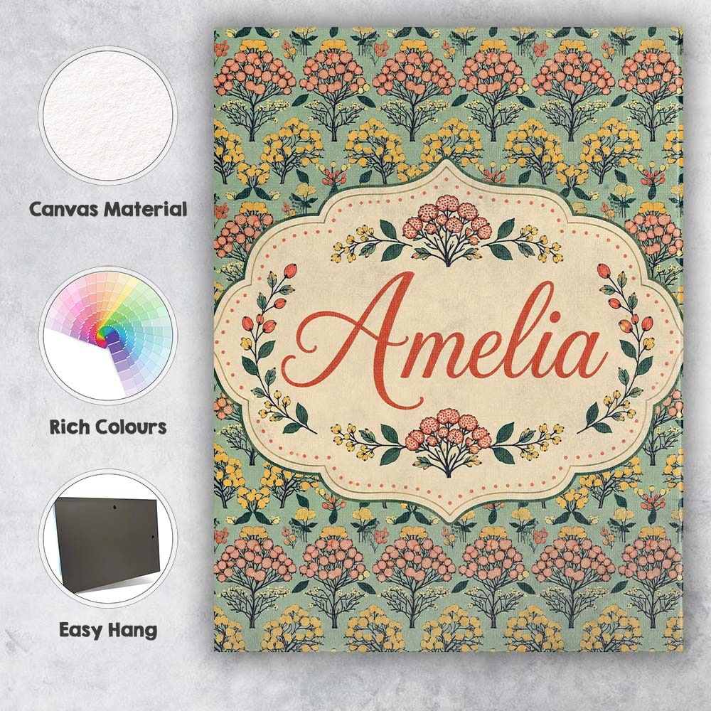 Personalised Name Floral Botanical Bush Custom Modern Room Accent Elegant Feature Canvas Wall Art Print Decor Picture Ready to Hang