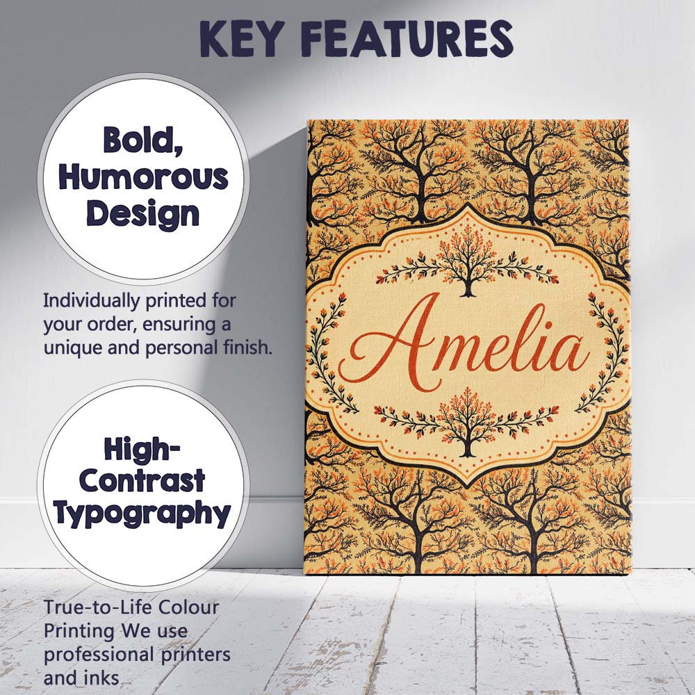 Personalised Name Autumn Branch Silhouette Custom Unique Gift Idea Elegant Feature Canvas Wall Art Print Decor Picture Ready to Hang