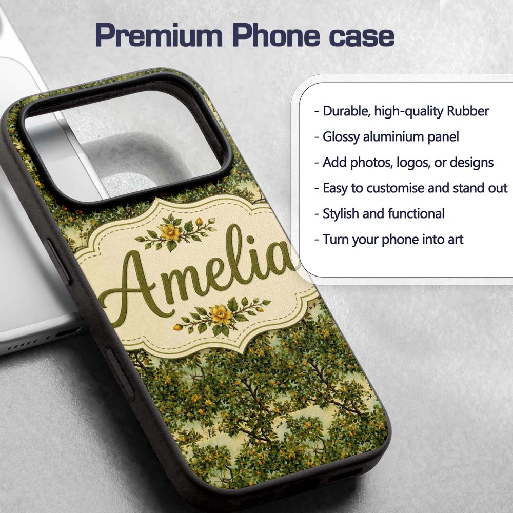 Lush Green Orchard Trees with Golden Fruit Scenic Custom Name Protective Phone Case Mobile Cover Durable Everyday Smartphone Shock Resistant