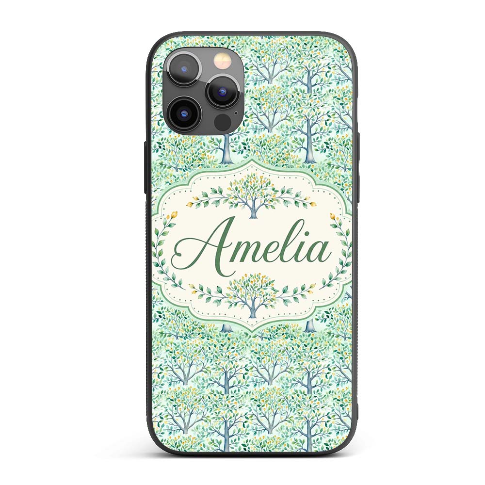 Soft Blue Green Stylised Trees with Delicate Custom Name Protective Phone Case Mobile Cover Durable Everyday Smartphone Shock Resistant