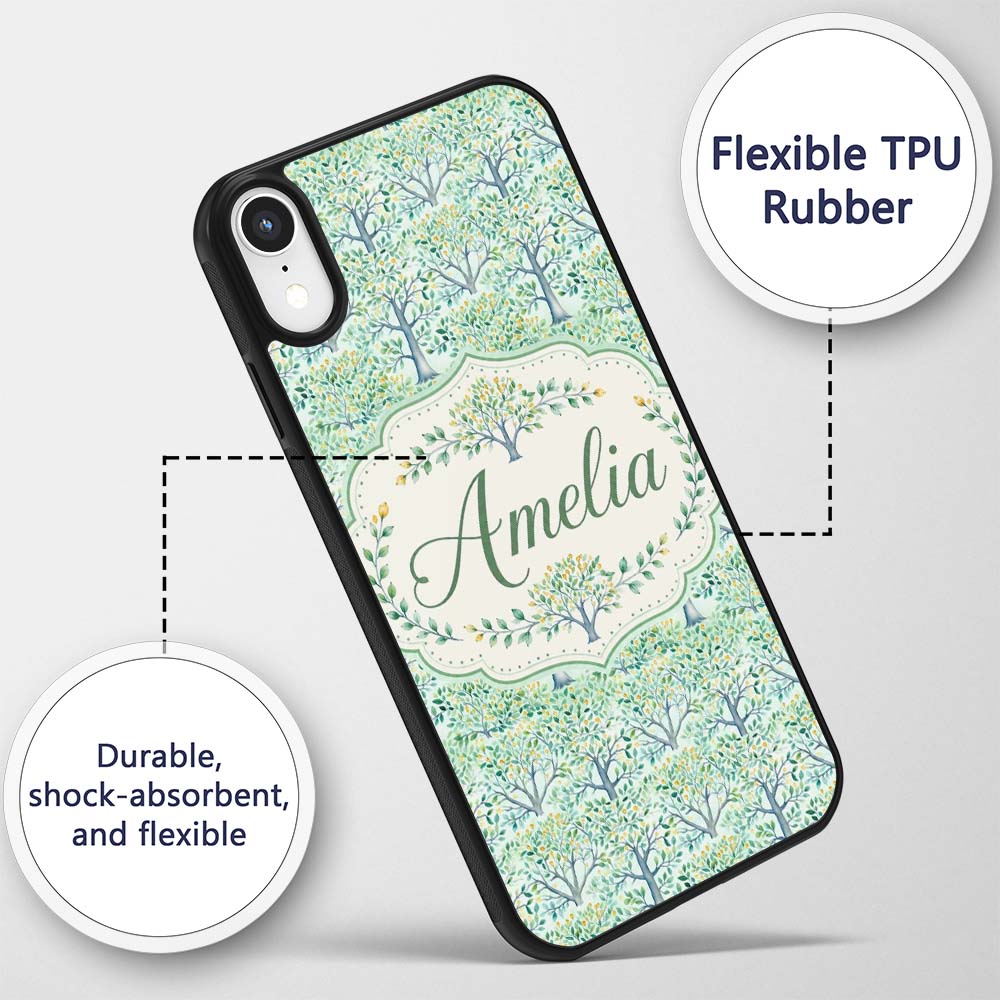 Soft Blue Green Stylised Trees with Delicate Custom Name Protective Phone Case Mobile Cover Durable Everyday Smartphone Shock Resistant