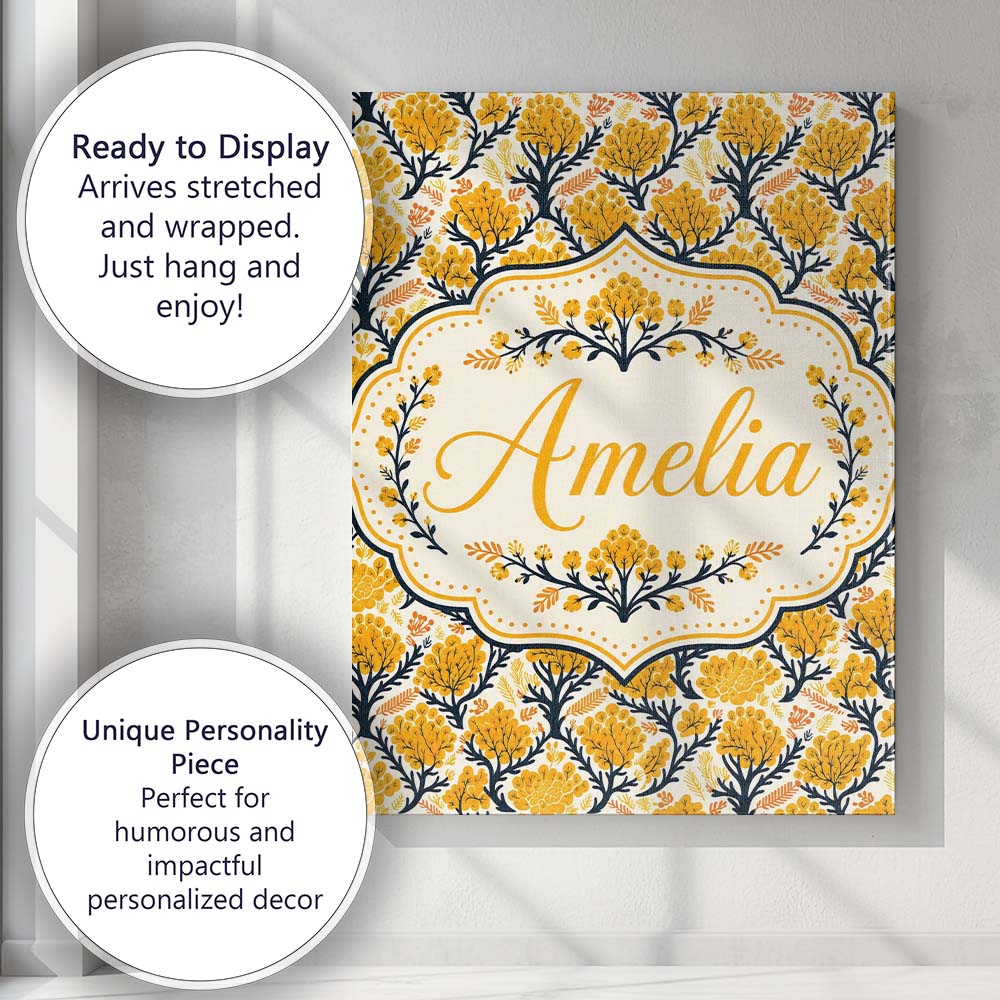 Personalised Name Bold Mustard Yellow Custom Modern Room Accent Creative Decorator Style Canvas Wall Art Print Decor Picture Ready to Hang