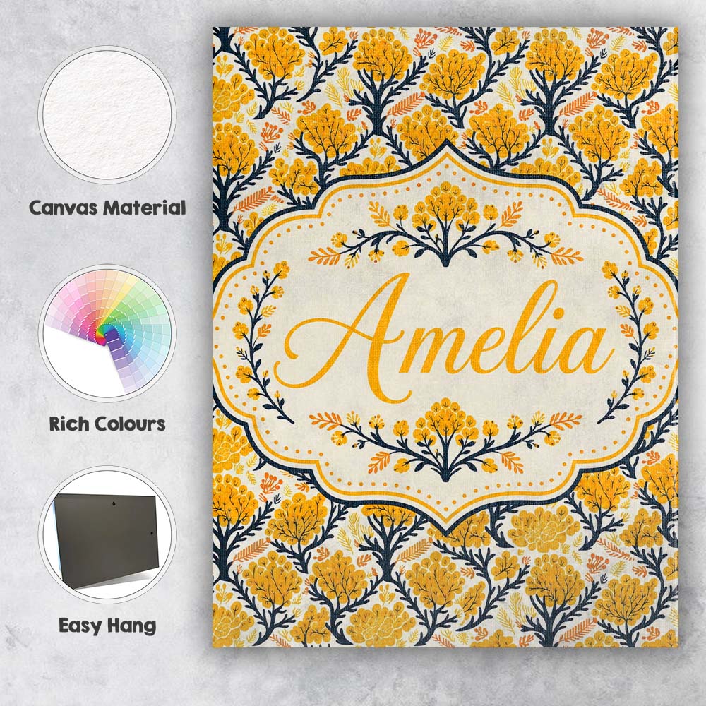 Personalised Name Bold Mustard Yellow Custom Modern Room Accent Creative Decorator Style Canvas Wall Art Print Decor Picture Ready to Hang