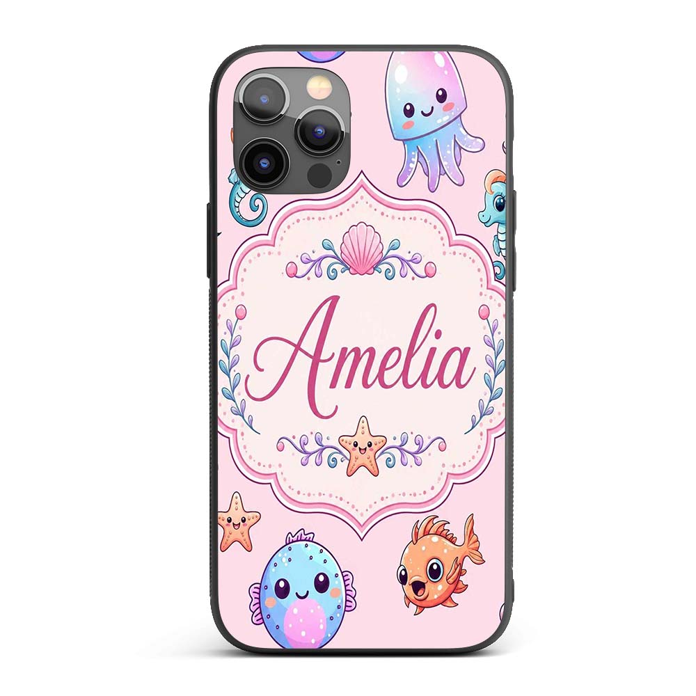 Cute Cartoon Mermaid with Sea Creatures on Soft Custom Name Protective Phone Case Mobile Cover Durable Everyday Smartphone Shock Resistant