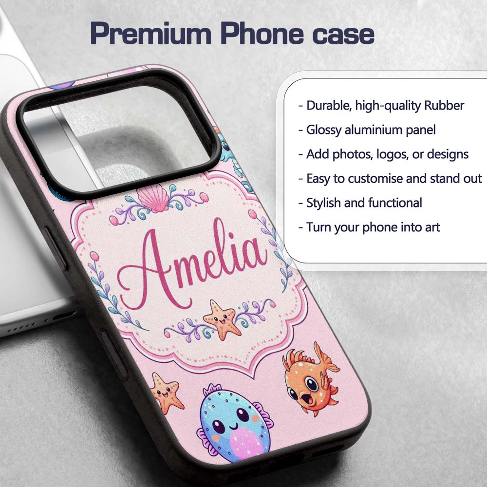 Cute Cartoon Mermaid with Sea Creatures on Soft Custom Name Protective Phone Case Mobile Cover Durable Everyday Smartphone Shock Resistant