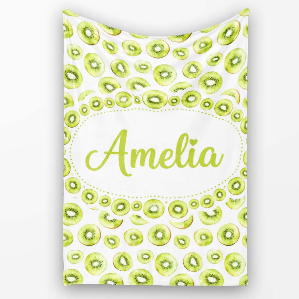 Fresh Kiwi Slice Repeating Seamless Pattern on Light Background Personalised Custom Name Super Soft Fleece Blanket Bed Sofa Throw