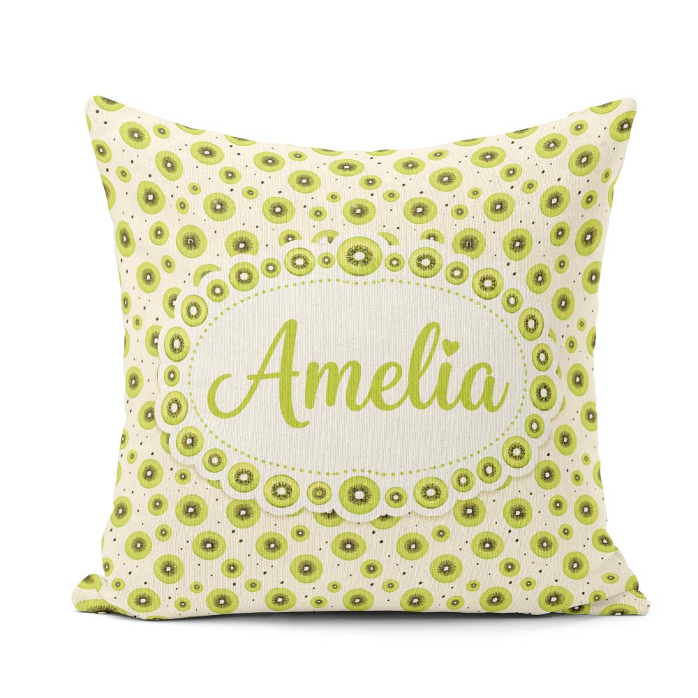 Custom Name Minimal Kiwi Slice and Seed Scatter Seamless on Soft Square Filled Cushion Throw Pillow Sofa Bed Home Decor Zip Washable UK Made