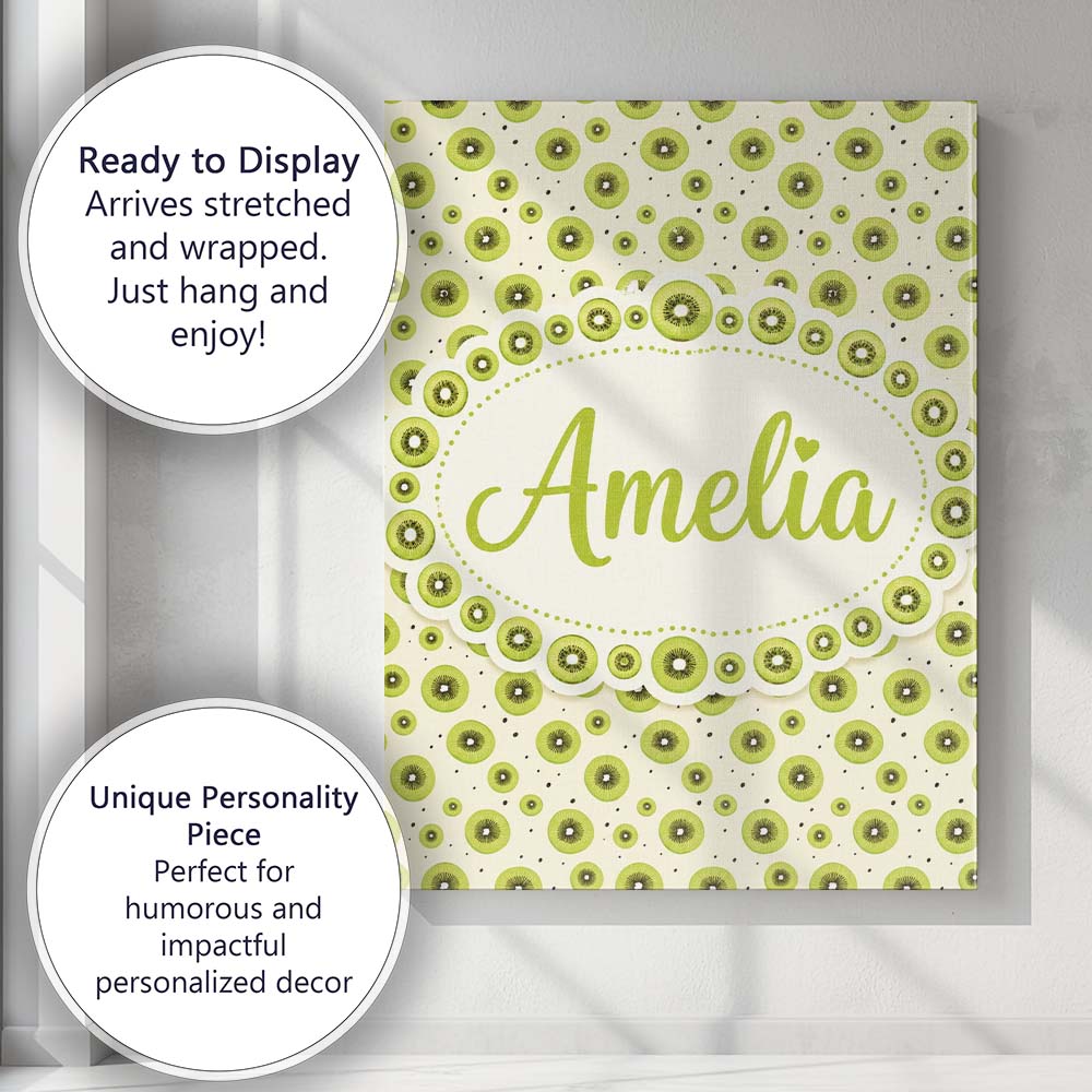 Personalised Name Minimal Kiwi Slice and Custom Unique Gift Idea Elegant Feature Canvas Wall Art Print Decor Picture Ready to Hang