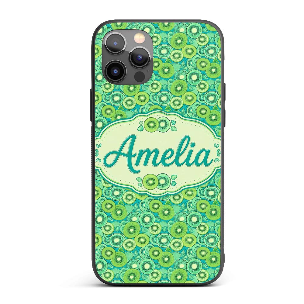 Bold Kiwi Citrus Mix Dense Seamless Pattern on Custom Name Protective Phone Case Mobile Cover Durable Everyday Smartphone Shock Resistant