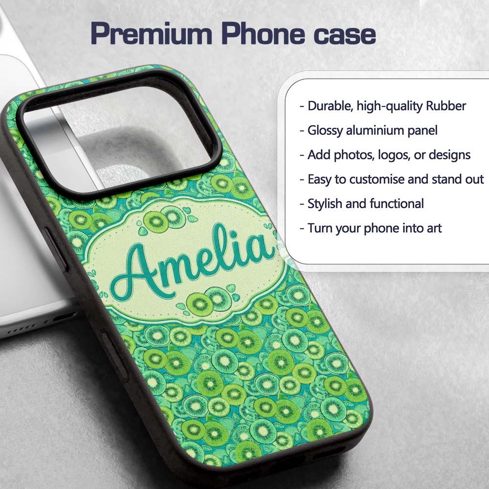 Bold Kiwi Citrus Mix Dense Seamless Pattern on Custom Name Protective Phone Case Mobile Cover Durable Everyday Smartphone Shock Resistant
