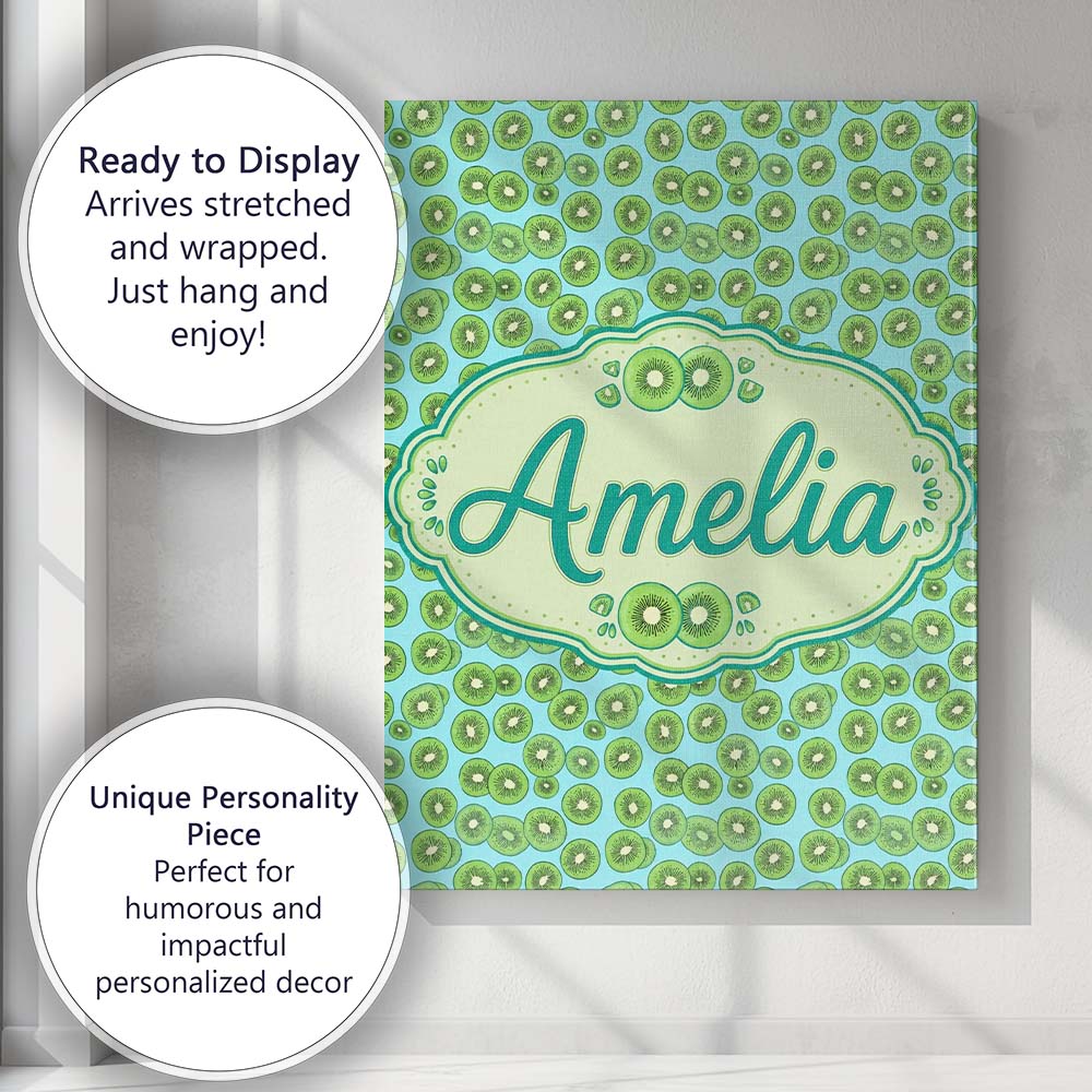 Personalised Name Small Kiwi Slice Repeating Custom Bespoke Contemporary Display Canvas Wall Art Print Decor Picture Ready to Hang