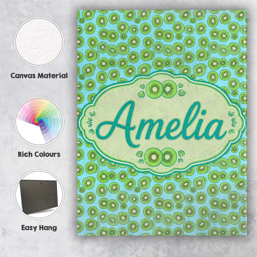 Personalised Name Small Kiwi Slice Repeating Custom Bespoke Contemporary Display Canvas Wall Art Print Decor Picture Ready to Hang