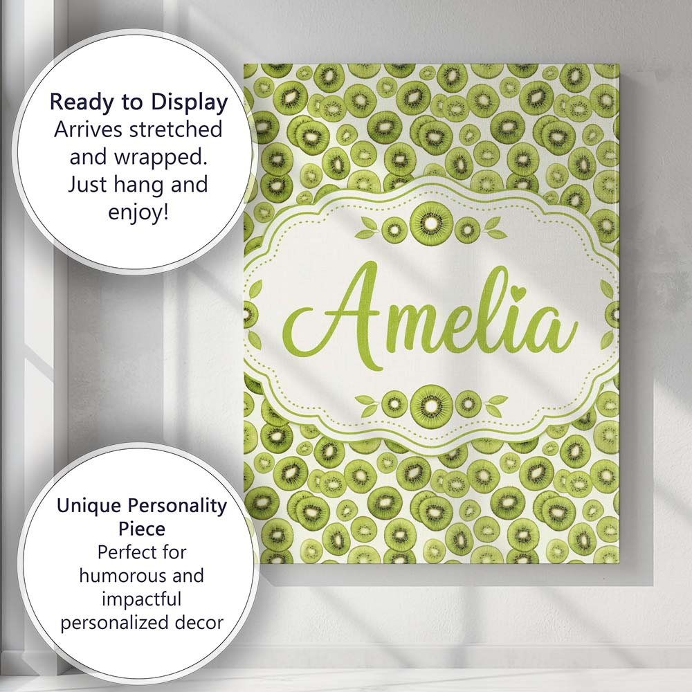 Personalised Name Realistic Kiwi Slice Custom Modern Room Accent Elegant Feature Canvas Wall Art Print Decor Picture Ready to Hang