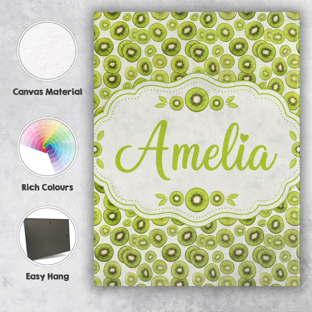 Personalised Name Realistic Kiwi Slice Custom Modern Room Accent Elegant Feature Canvas Wall Art Print Decor Picture Ready to Hang