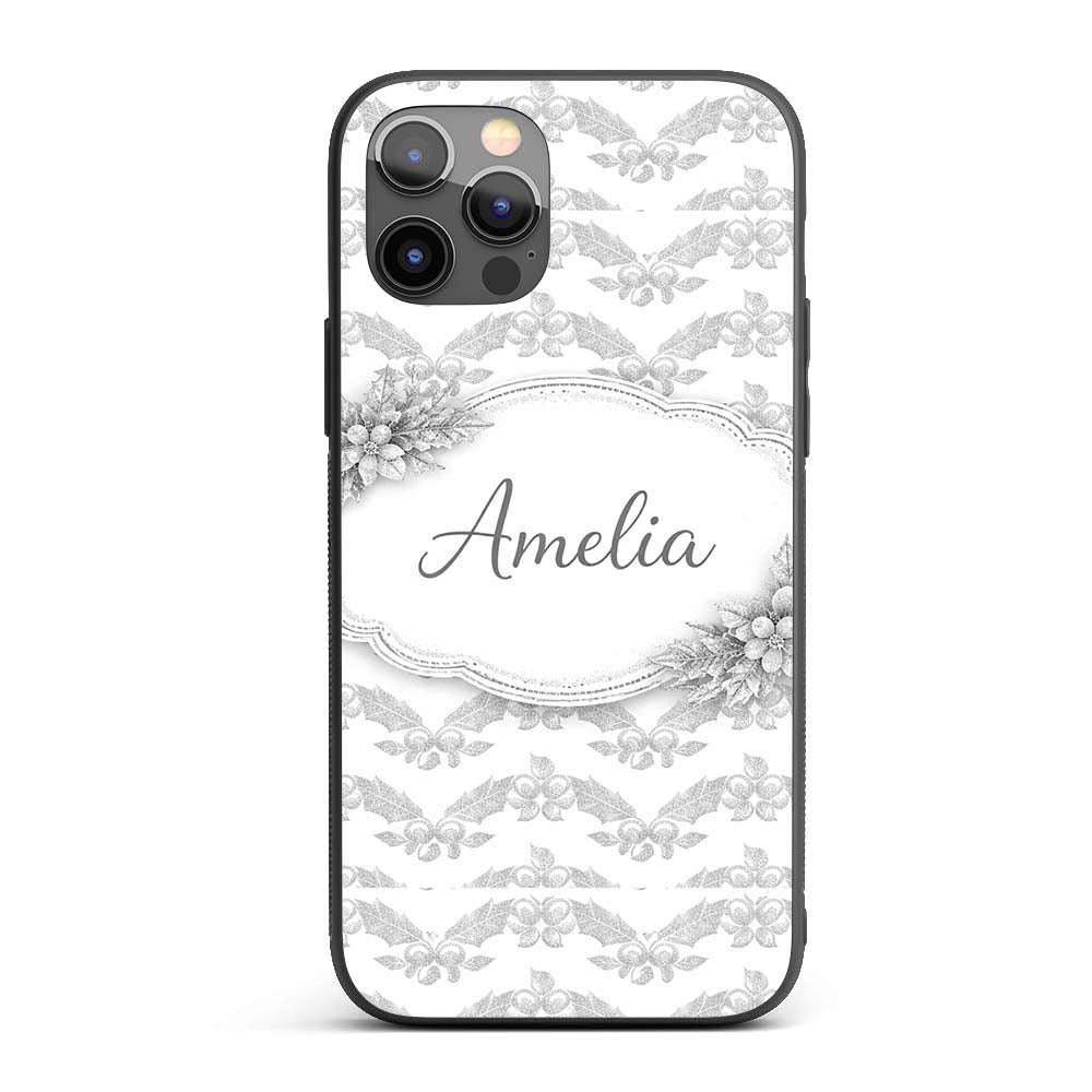 Grey Ornamental Geometric Lace Pattern Elegant Custom Name Protective Phone Case Mobile Cover Durable Everyday Smartphone Shock Resistant