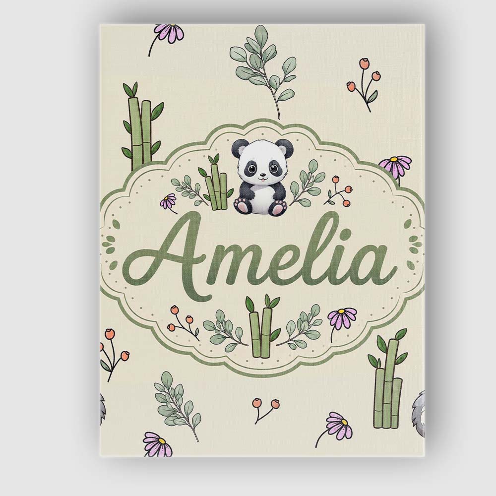 Personalised Name Panda Bamboo and Floral Custom Unique Gift Idea Elegant Feature Canvas Wall Art Print Decor Picture Ready to Hang