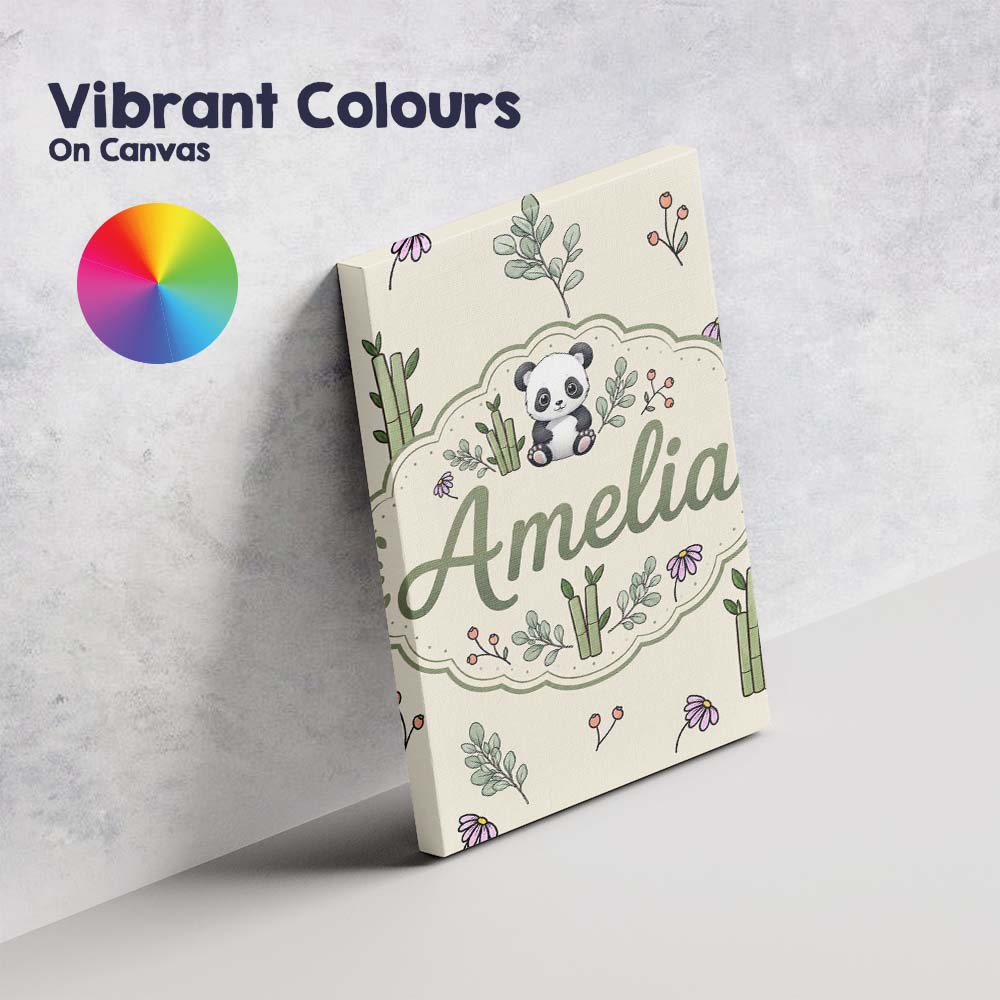 Personalised Name Panda Bamboo and Floral Custom Unique Gift Idea Elegant Feature Canvas Wall Art Print Decor Picture Ready to Hang