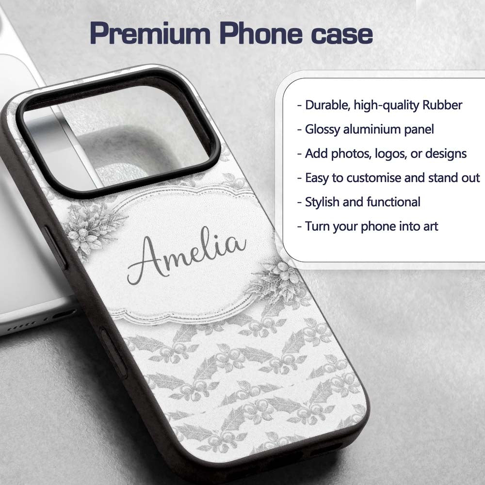 Grey Ornamental Geometric Lace Pattern Elegant Custom Name Protective Phone Case Mobile Cover Durable Everyday Smartphone Shock Resistant