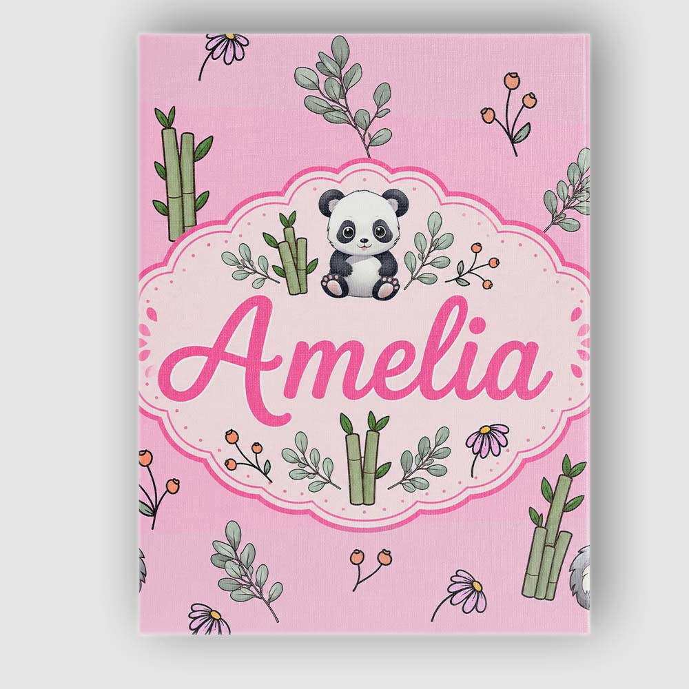 Personalised Name Cute Panda Bamboo and Custom Modern Room Accent Elegant Feature Canvas Wall Art Print Decor Picture Ready to Hang