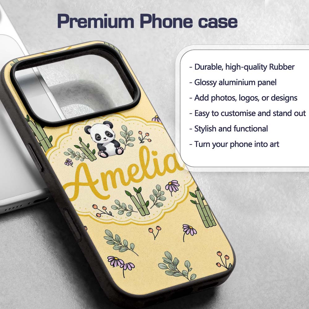 Cute Panda Bamboo and Floral Minimal Seamless Custom Name Protective Phone Case Mobile Cover Durable Everyday Smartphone Shock Resistant