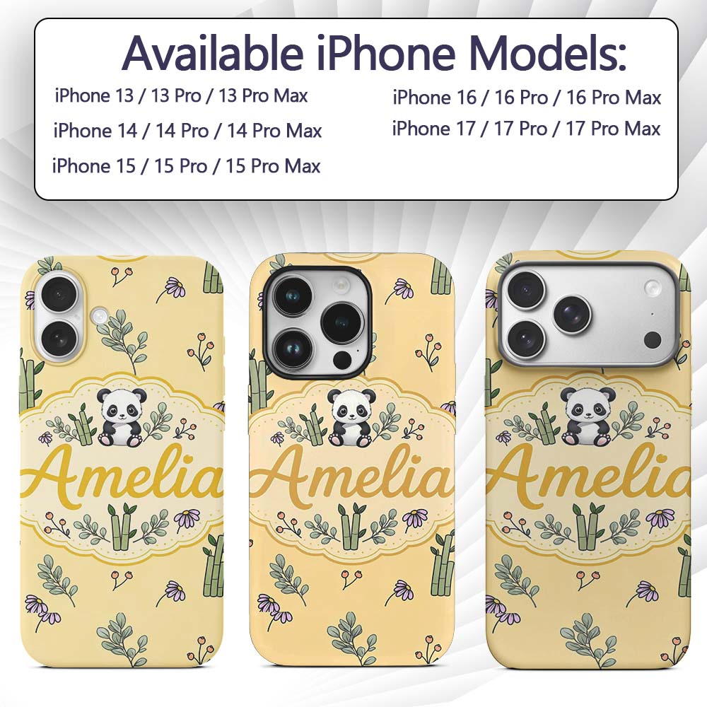 Cute Panda Bamboo and Floral Minimal Seamless Custom Name Protective Phone Case Mobile Cover Durable Everyday Smartphone Shock Resistant