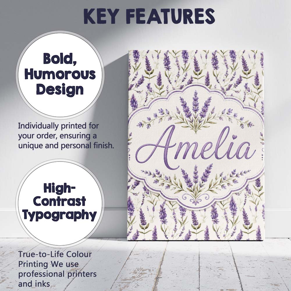 Personalised Name Delicate Lavender Meadow Custom Unique Gift Idea Elegant Feature Canvas Wall Art Print Decor Picture Ready to Hang