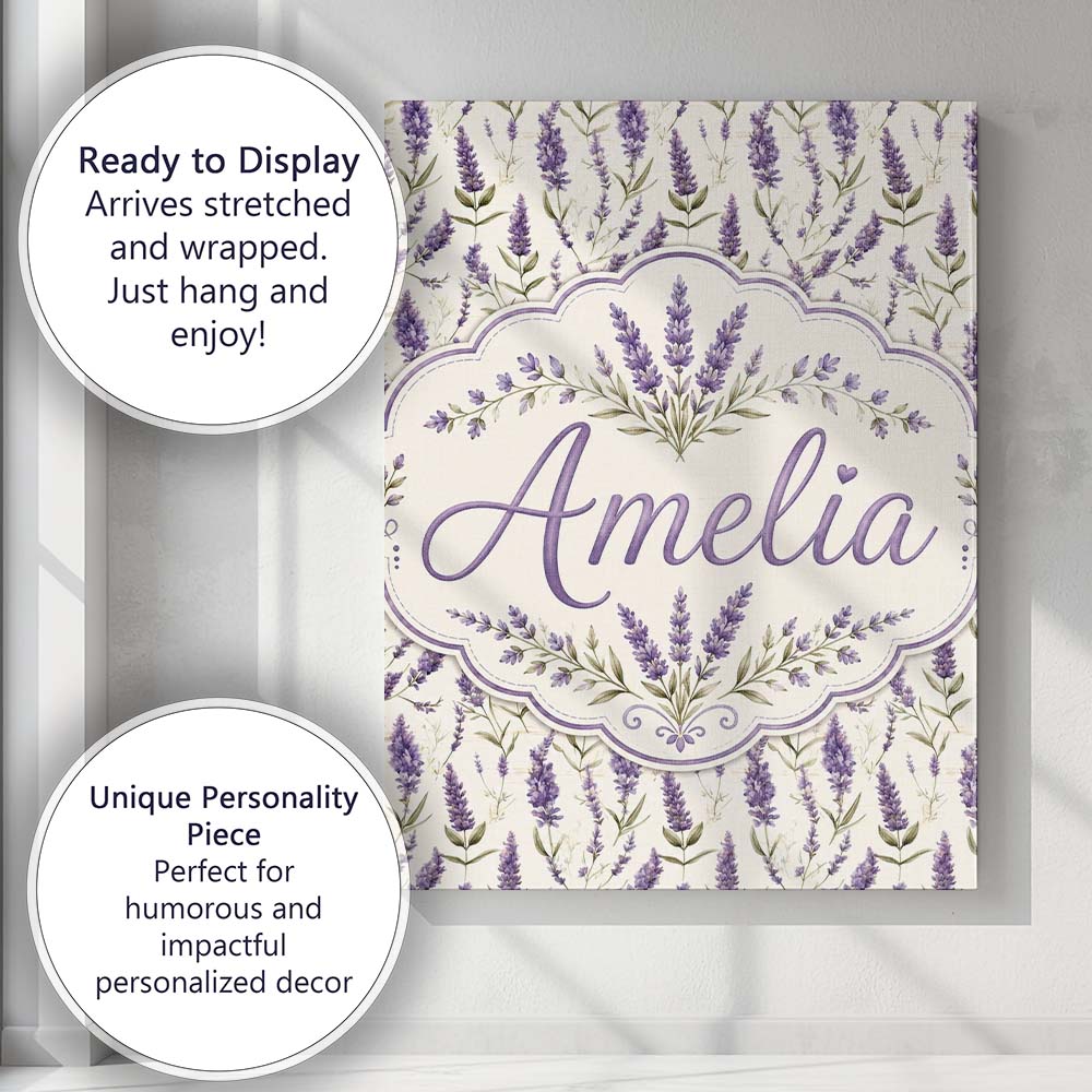 Personalised Name Delicate Lavender Meadow Custom Unique Gift Idea Elegant Feature Canvas Wall Art Print Decor Picture Ready to Hang