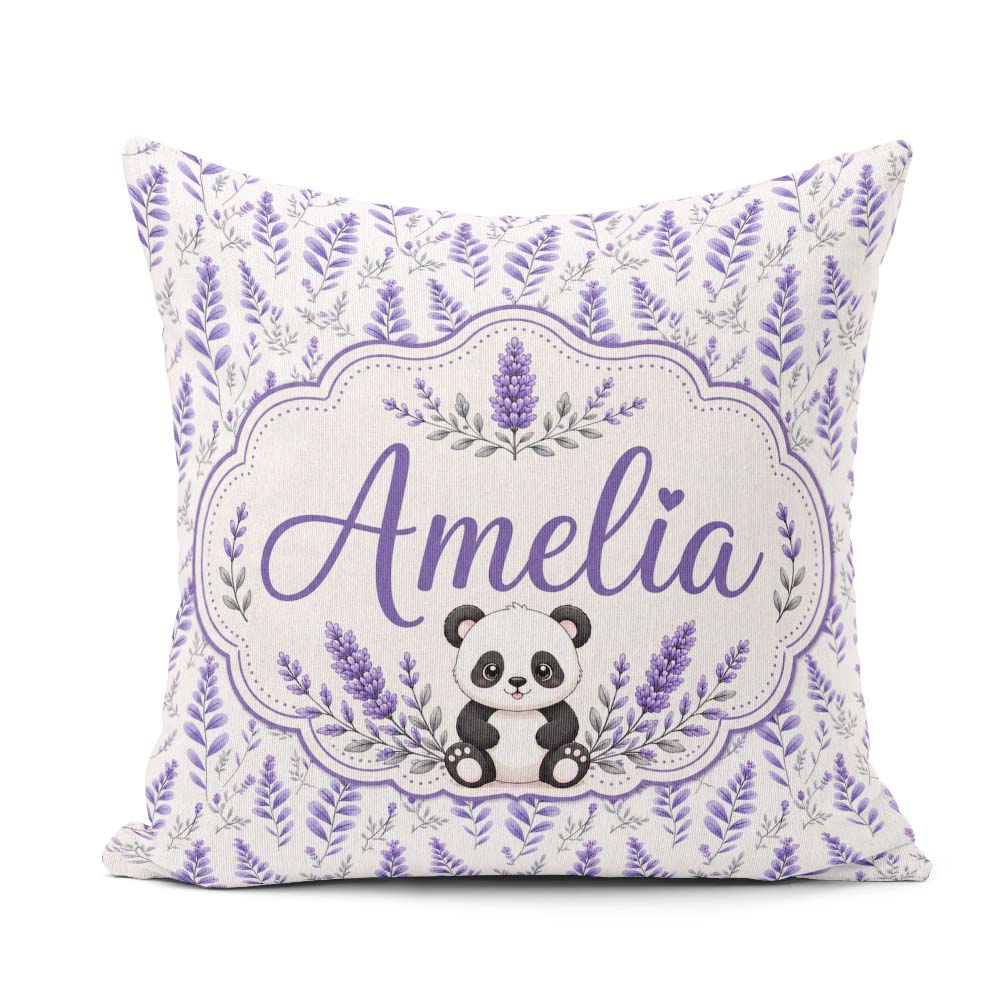 Custom Name Minimal Lavender Leaf and Stem Repeat in Soft Purple Square Filled Cushion Throw Pillow Sofa Bed Home Decor Zip Washable UK Made