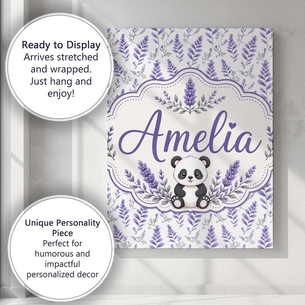 Personalised Name Minimal Lavender Leaf and Custom Bespoke Interior Contemporary Canvas Wall Art Print Decor Picture Ready to Hang
