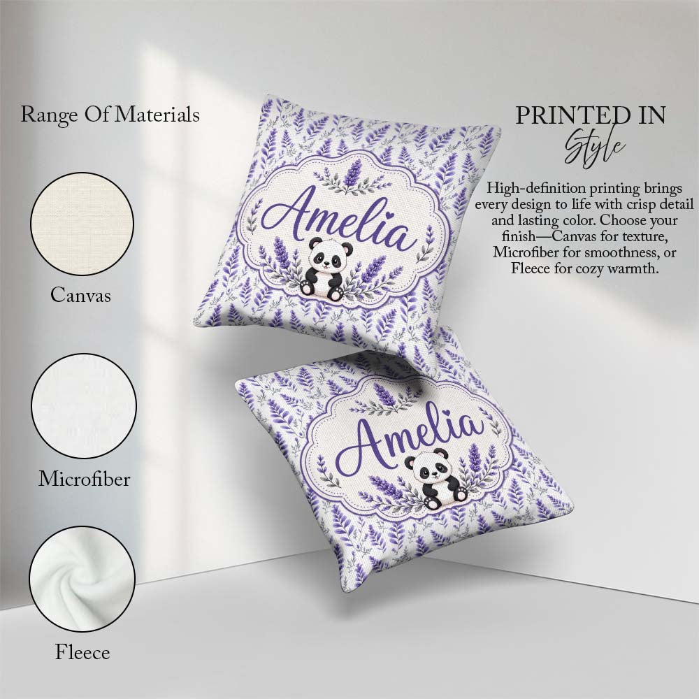 Custom Name Minimal Lavender Leaf and Stem Repeat in Soft Purple Square Filled Cushion Throw Pillow Sofa Bed Home Decor Zip Washable UK Made