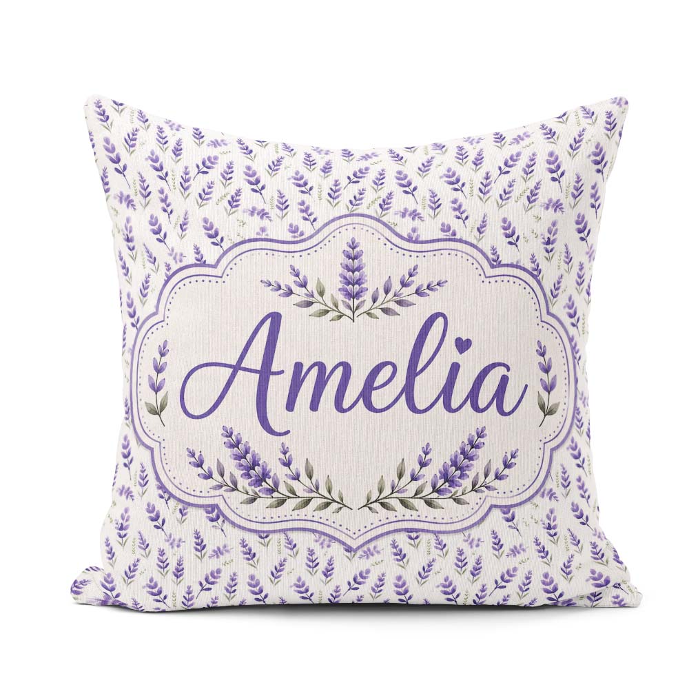 Custom Name Subtle Lavender Scatter Pattern Gentle Pastel Shades Square Filled Cushion Throw Pillow Sofa Bed Home Decor Zip Washable UK Made