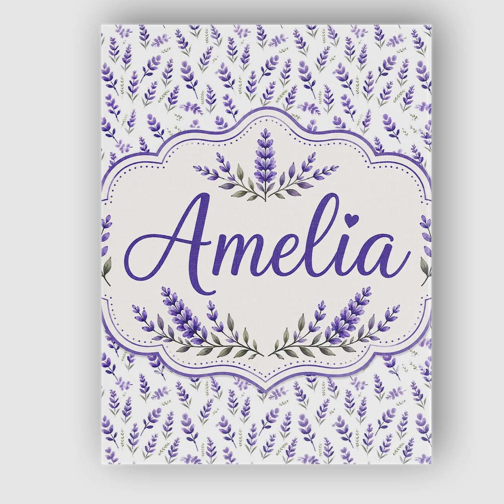 Personalised Name Subtle Lavender Botanical Custom Bespoke Interior Contemporary Canvas Wall Art Print Decor Picture Ready to Hang
