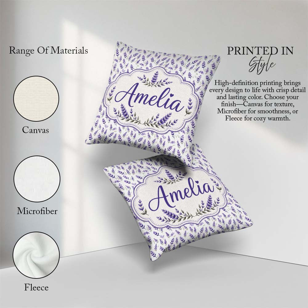 Custom Name Subtle Lavender Scatter Pattern Gentle Pastel Shades Square Filled Cushion Throw Pillow Sofa Bed Home Decor Zip Washable UK Made
