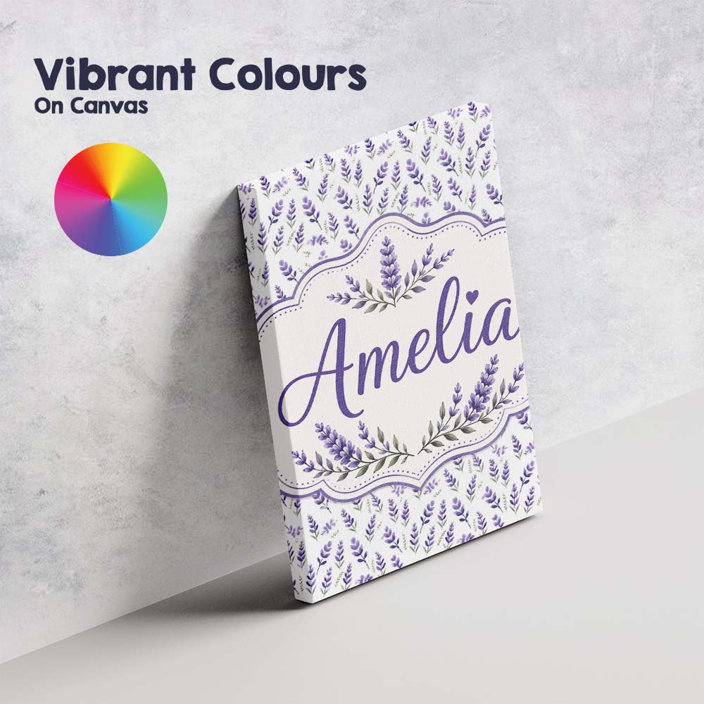 Personalised Name Subtle Lavender Botanical Custom Bespoke Interior Contemporary Canvas Wall Art Print Decor Picture Ready to Hang