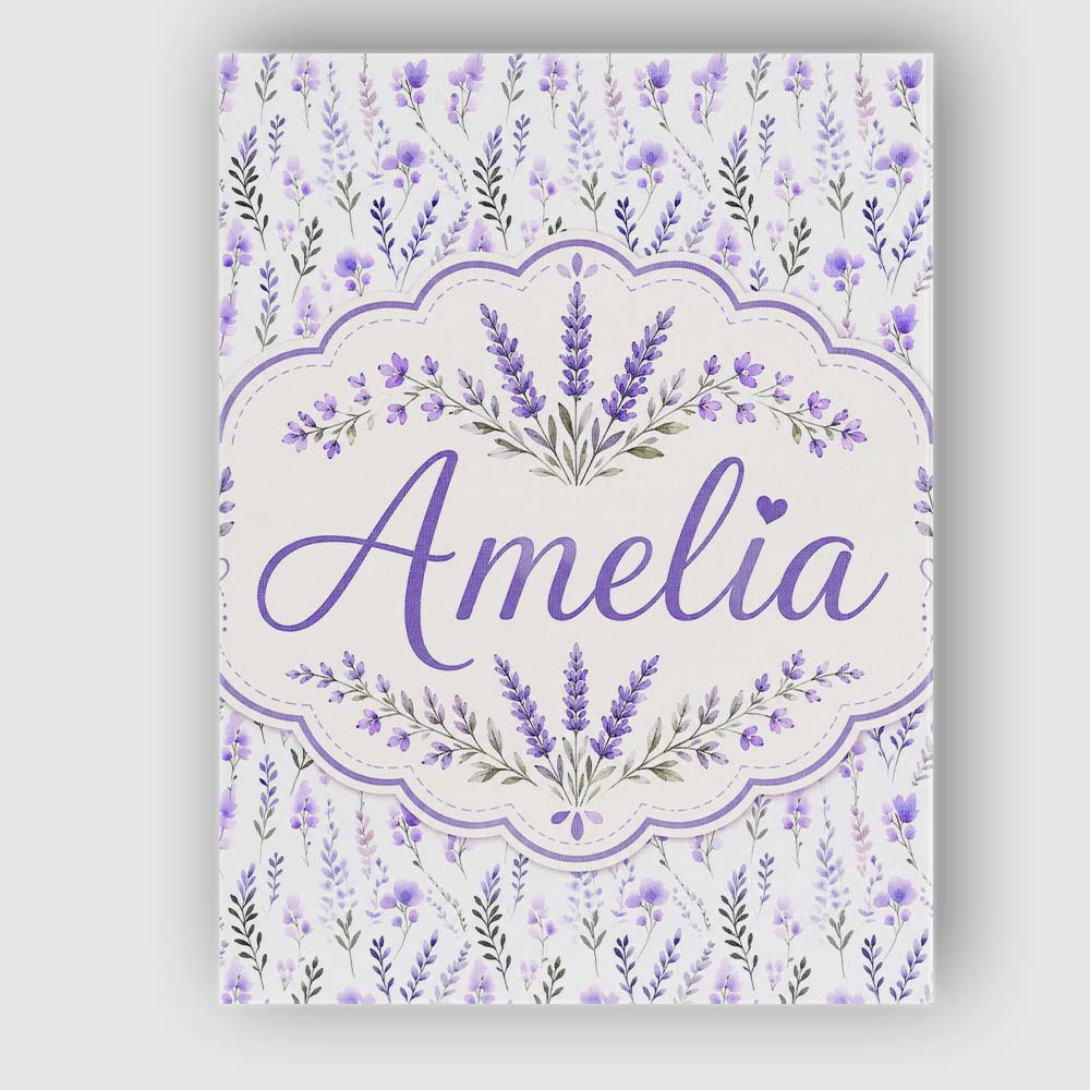 Personalised Name Soft Watercolour Lavender Custom Bespoke Interior Contemporary Canvas Wall Art Print Decor Picture Ready to Hang