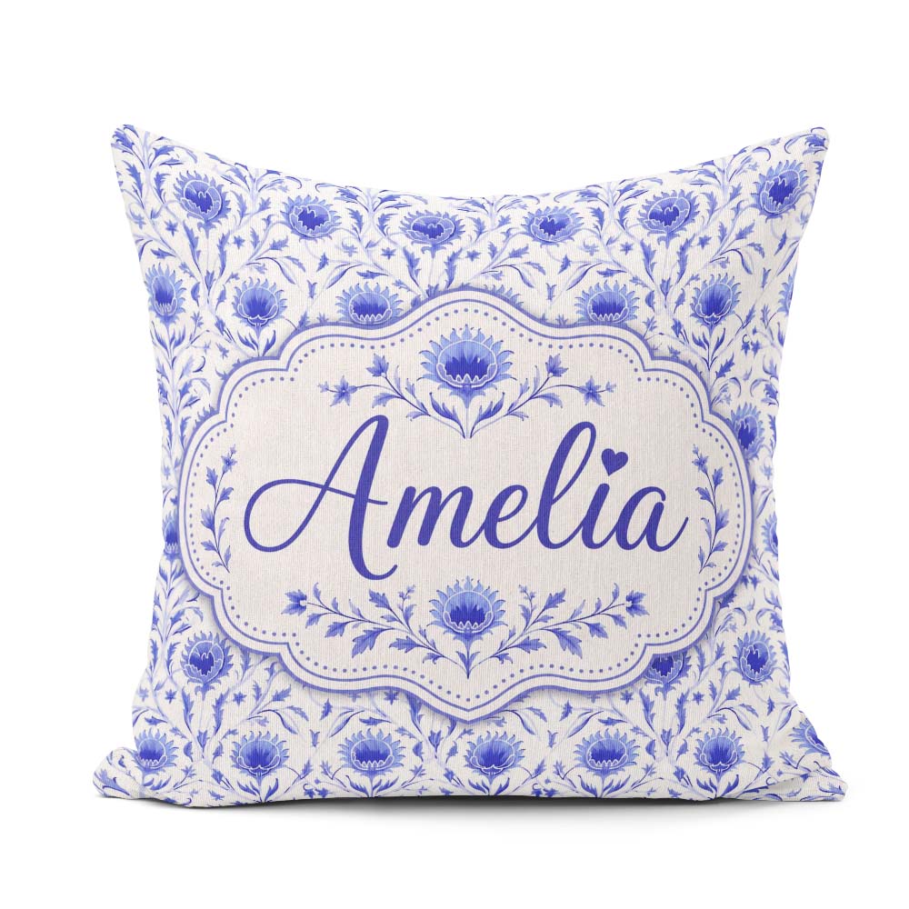 Custom Name Artistic Lavender Floral Pattern with Muted and Fine Square Filled Cushion Throw Pillow Sofa Bed Home Decor Zip Washable UK Made
