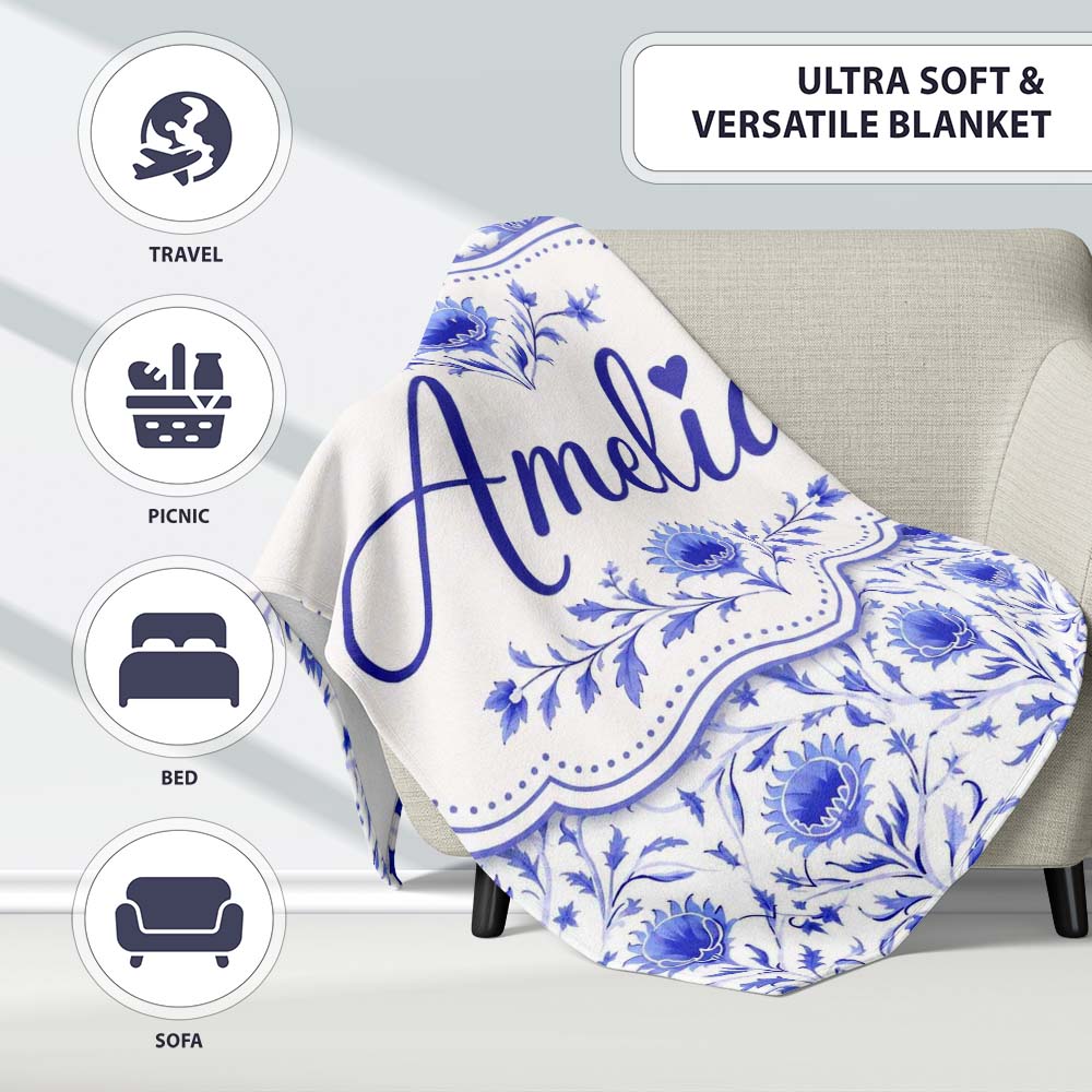 Artistic Lavender Floral Pattern with Muted Tones and Fine Detail Personalised Custom Name Super Soft Fleece Blanket Bed Sofa Throw
