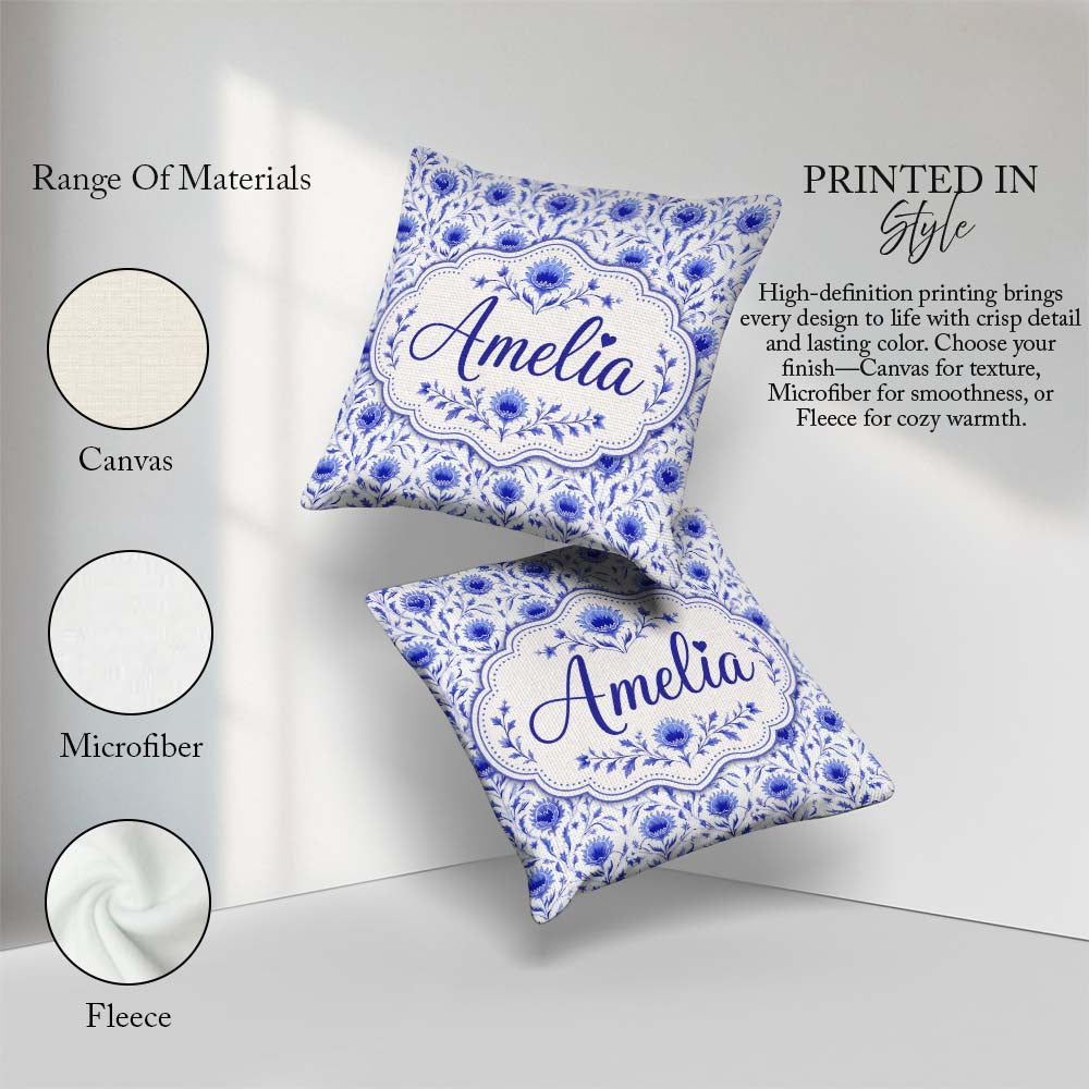 Custom Name Artistic Lavender Floral Pattern with Muted and Fine Square Filled Cushion Throw Pillow Sofa Bed Home Decor Zip Washable UK Made