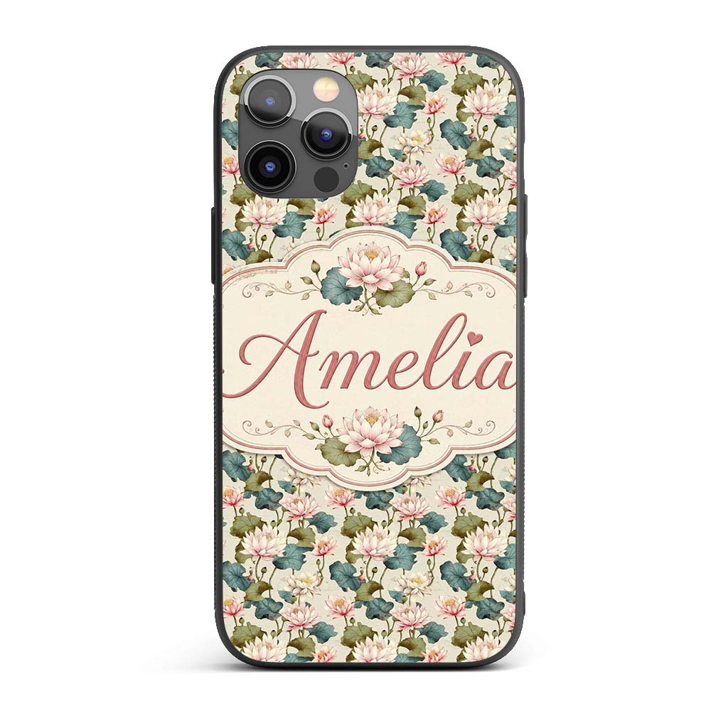 Classic Lotus Flower Pattern with Printed Design Custom Name Protective Phone Case Mobile Cover Durable Everyday Smartphone Shock Resistant