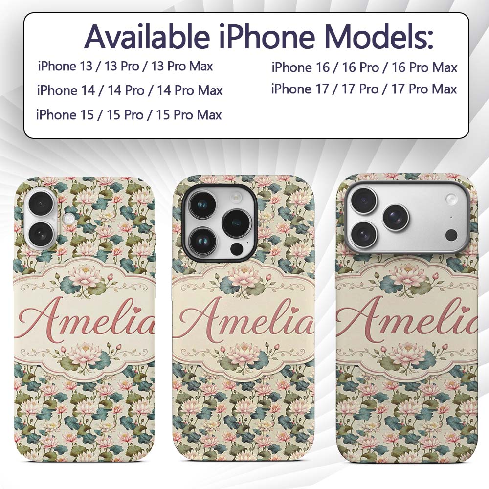 Classic Lotus Flower Pattern with Printed Design Custom Name Protective Phone Case Mobile Cover Durable Everyday Smartphone Shock Resistant