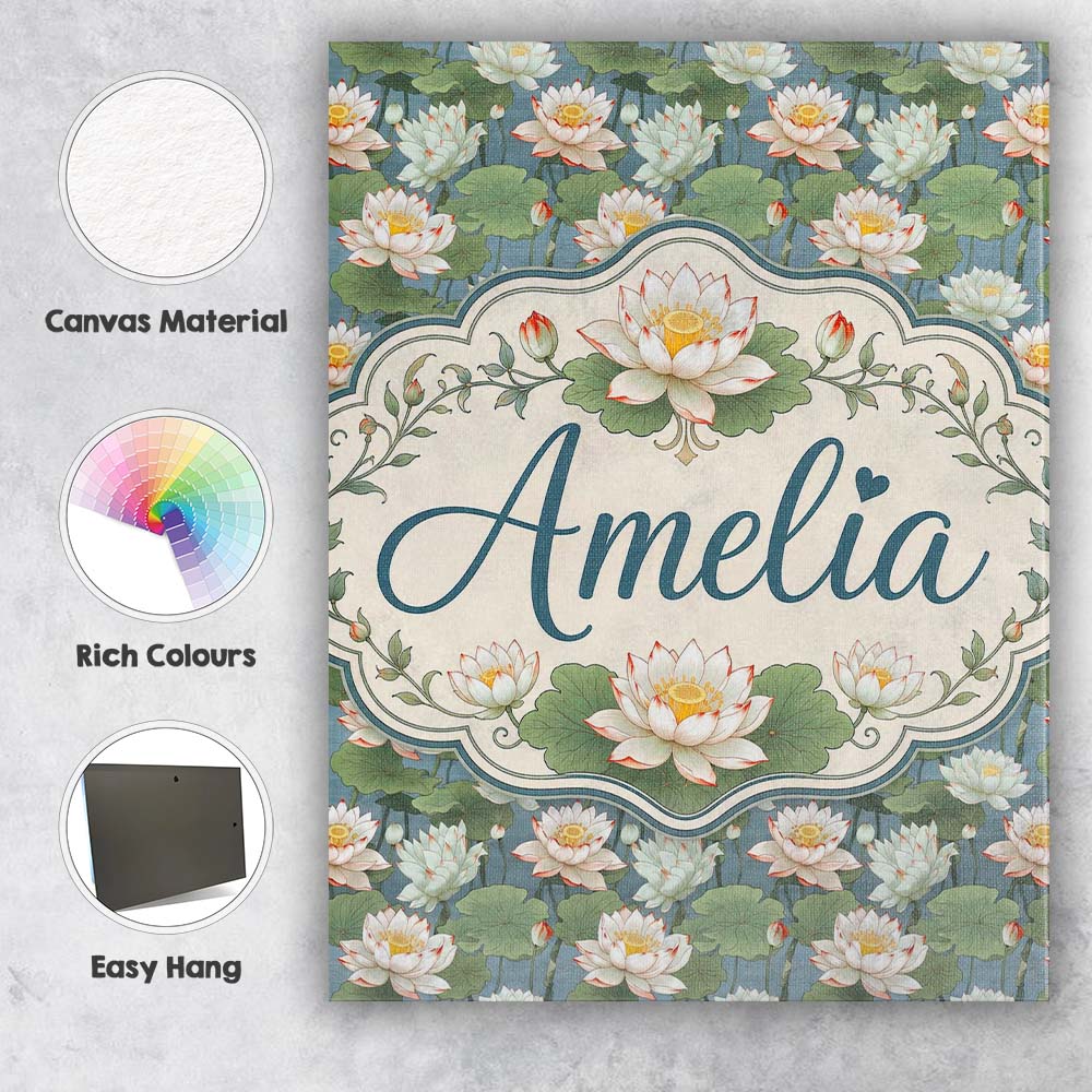Personalised Name Traditional Lotus Pond Custom Unique Gift Idea Elegant Feature Canvas Wall Art Print Decor Picture Ready to Hang