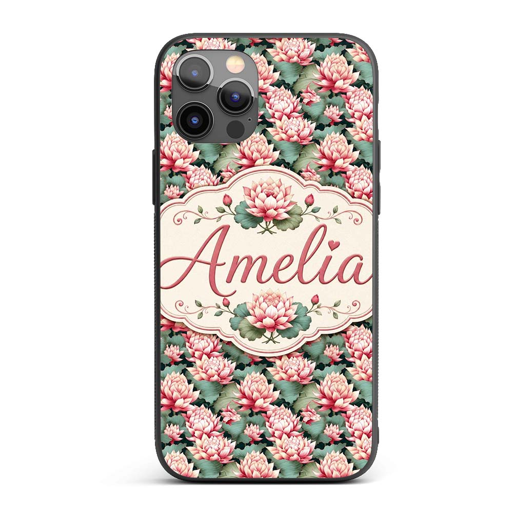 Vibrant Pink Lotus Flowers on Dark Background Custom Name Protective Phone Case Mobile Cover Durable Everyday Smartphone Shock Resistant