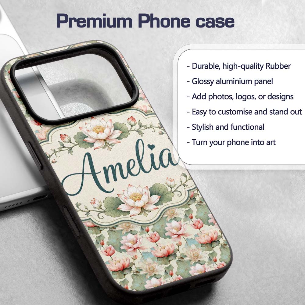 Soft Pastel Lotus Blossom Pattern with Elegant Custom Name Protective Phone Case Mobile Cover Durable Everyday Smartphone Shock Resistant