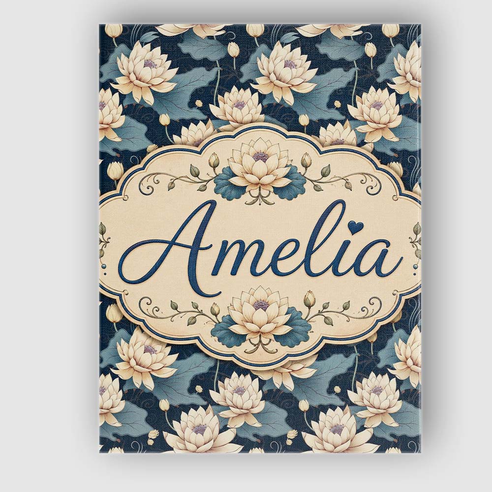 Personalised Name Cream Lotus Flowers on Custom Unique Gift Idea Elegant Feature Canvas Wall Art Print Decor Picture Ready to Hang
